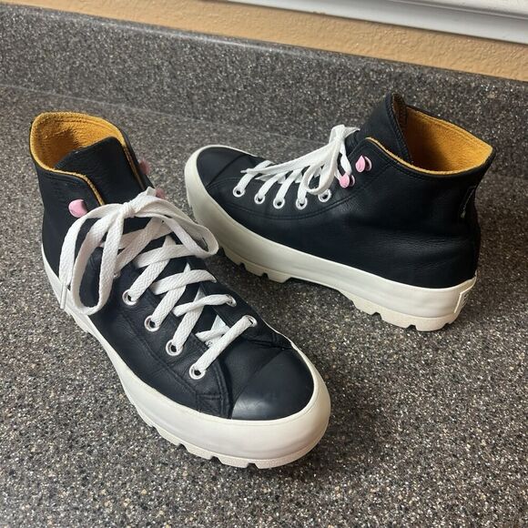 Converse All Star Lugged Counter Climate Chunky Sneaker Women Sz 8 Black Leather - Picture 4 of 11